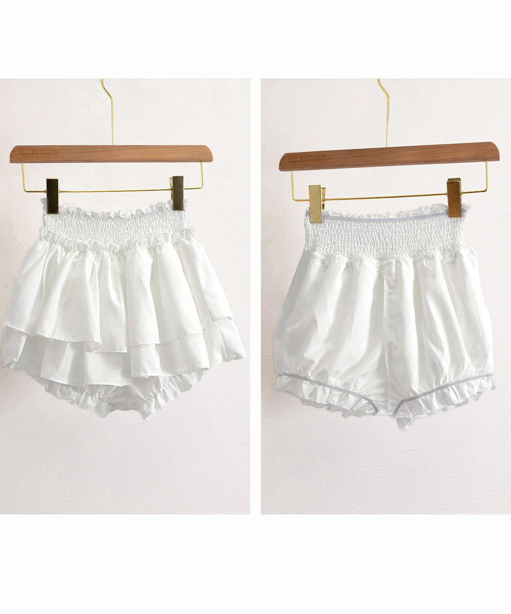 大人かわいい服 ふんわりティアードミニスカート 内蔵パンツ付き
