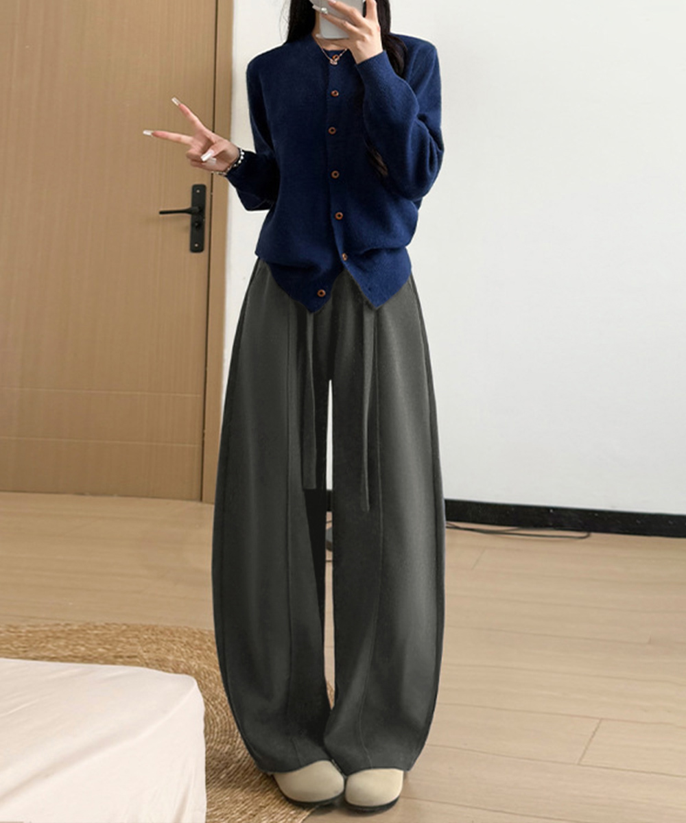 大人かわいい服 ハイウエストワイドパンツ体型カバー美脚