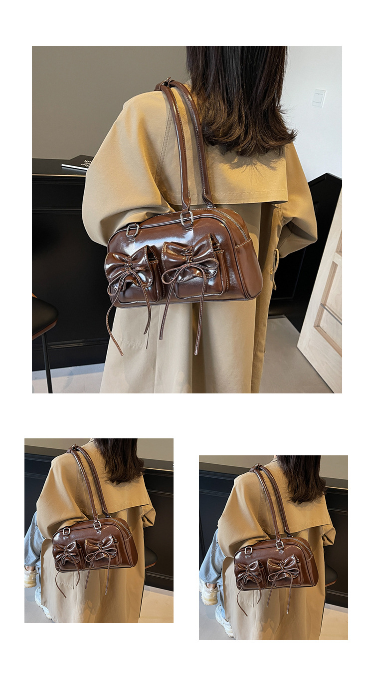 大人かわいい服 りぼん飾り付きボストン型ハンドバッグ