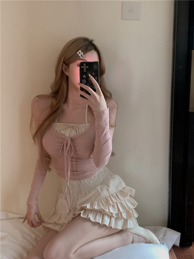 大人かわいい服 リボントップスフリルスカートセット