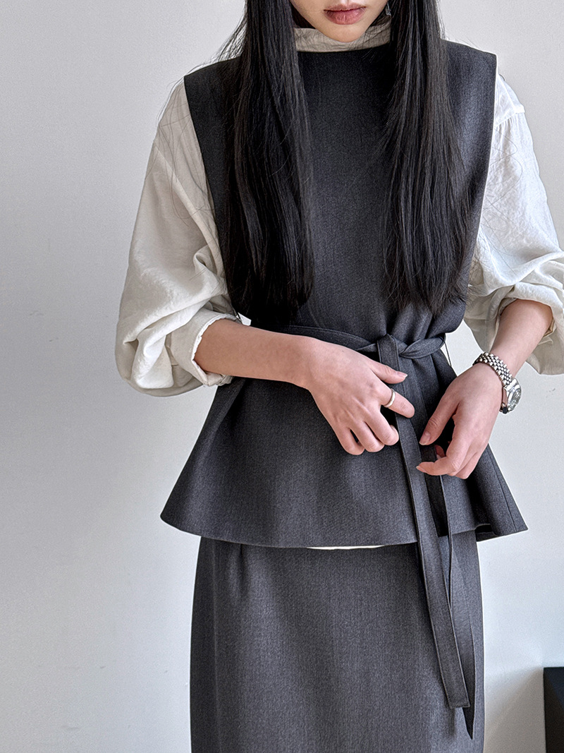 大人かわいい服 レイヤードベスト風スタイリッシュセット