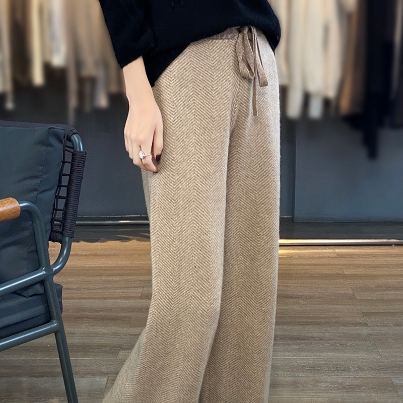 大人かわいい服 ウェストリボンニットワイドパンツ