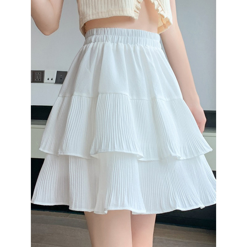 大人かわいい服 二段プリーツティアードミニスカート