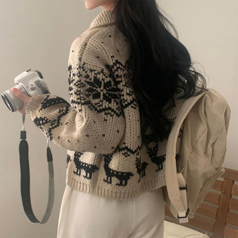 大人かわいい服  ノルディック柄ダッフルニットアウター