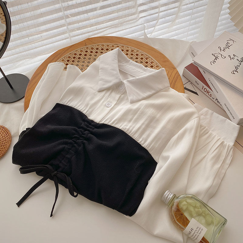 大人かわいい服 ビスチェレイヤード風シャツブラウス