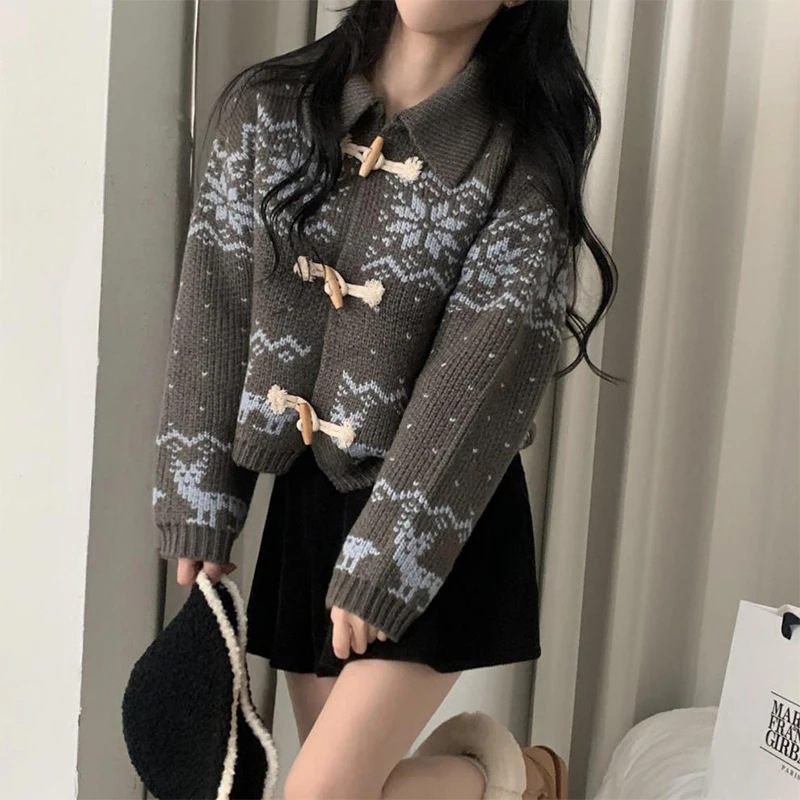 大人かわいい服  ノルディック柄ダッフルニットアウター