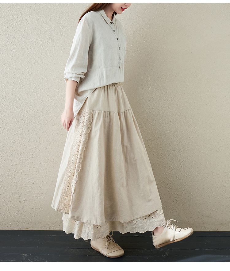 大人かわいい服 レース重ね 裾切替ロングスカート