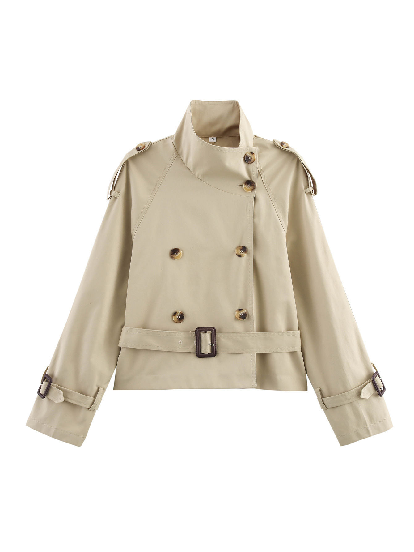 大人かわいい服 ショート丈トレンチ風ダブルボタンジャケット