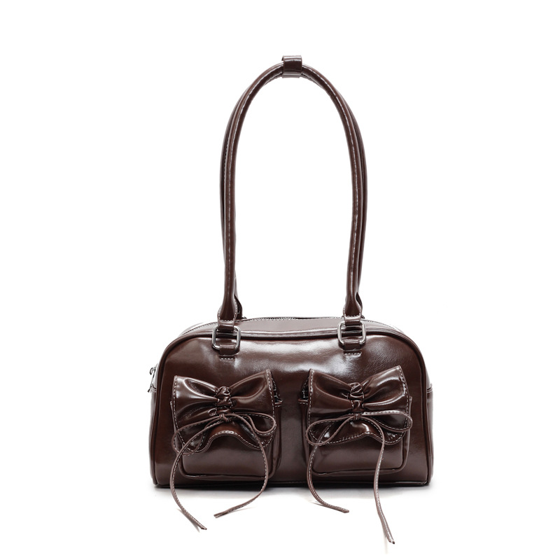 大人かわいい服 りぼん飾り付きボストン型ハンドバッグ