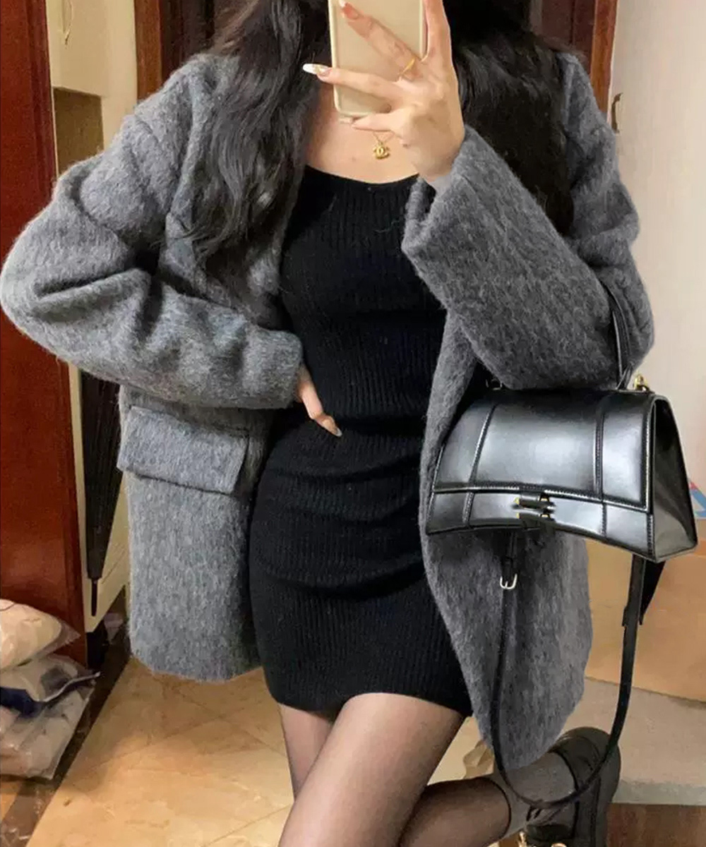 大人かわいい服 ふわもこシャギー ミドル丈コート レディース