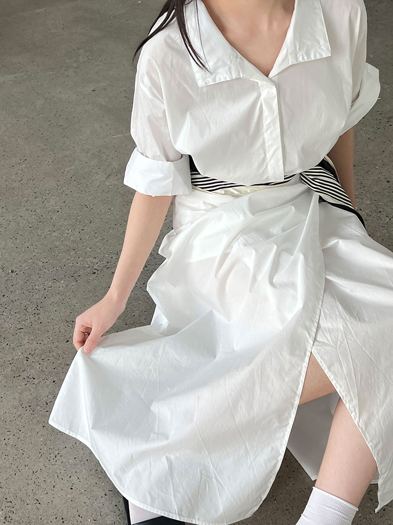 大人かわいい服 シャツ風ラップロングワンピース