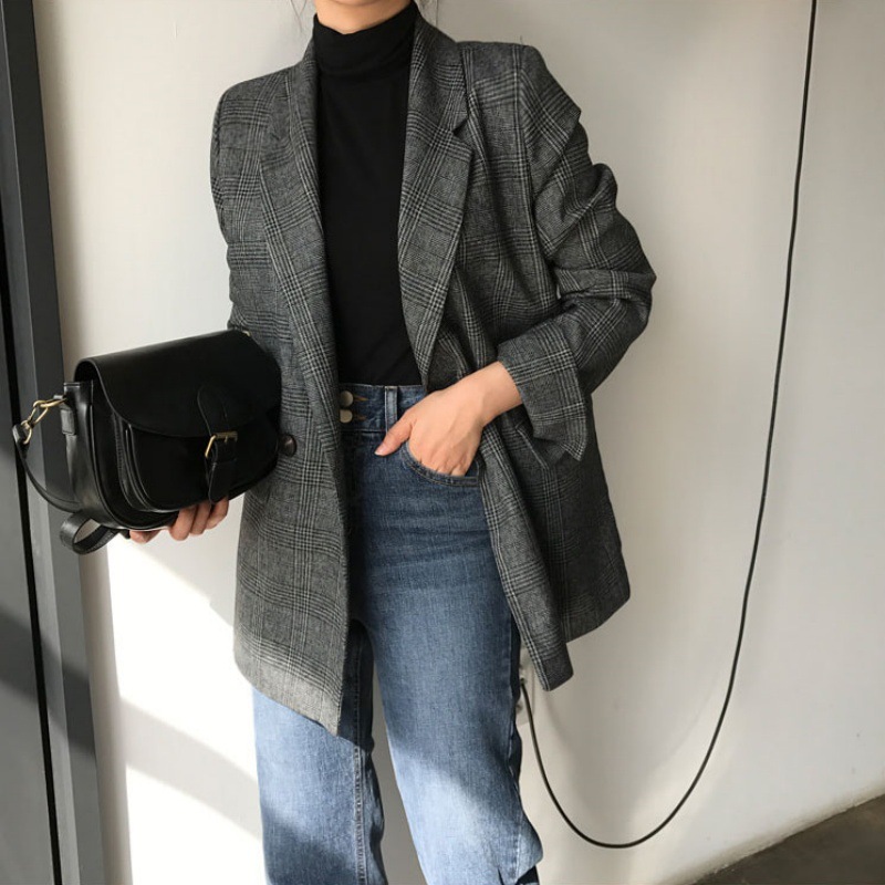 大人かわいい服 グレンチェック柄ダブルボタンロング丈テーラードジャケット