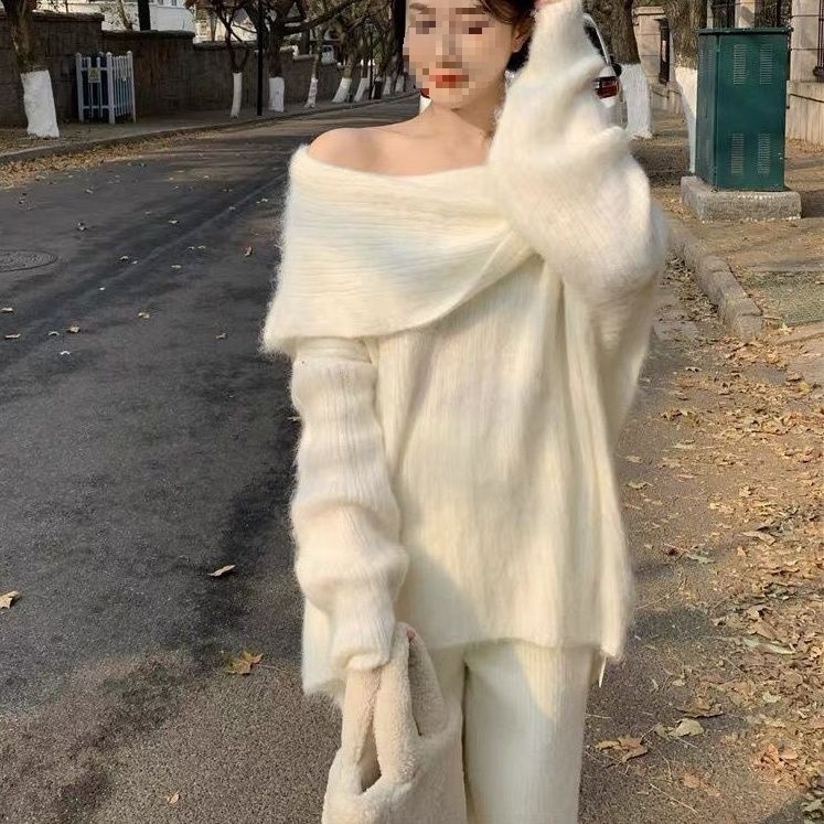 大人かわいい服 ふわもこオフショルダーニットワンピース