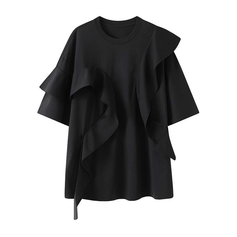大人かわいい服 フリルデザインモダンブラウス