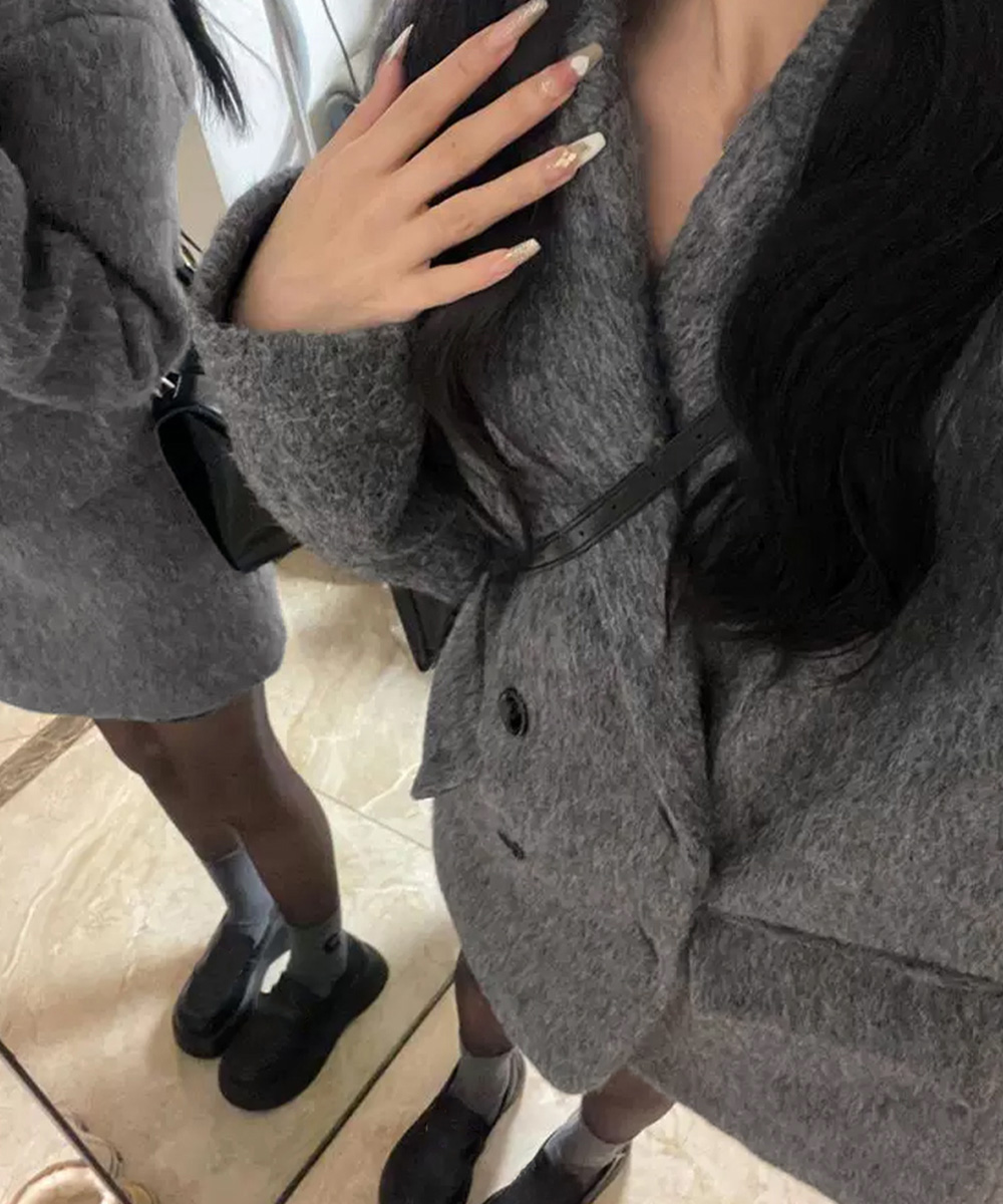 大人かわいい服 ふわもこシャギー ミドル丈コート レディース