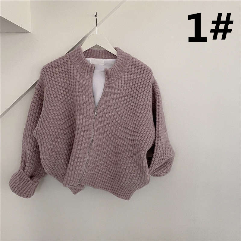 大人かわいい服 厚手ニットカーディガン ジップアップ 体型カバー