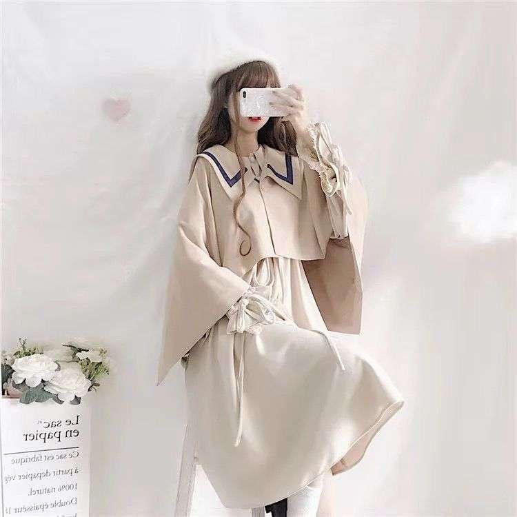 大人かわいい服 セーラー襟ケープ風ワンピース