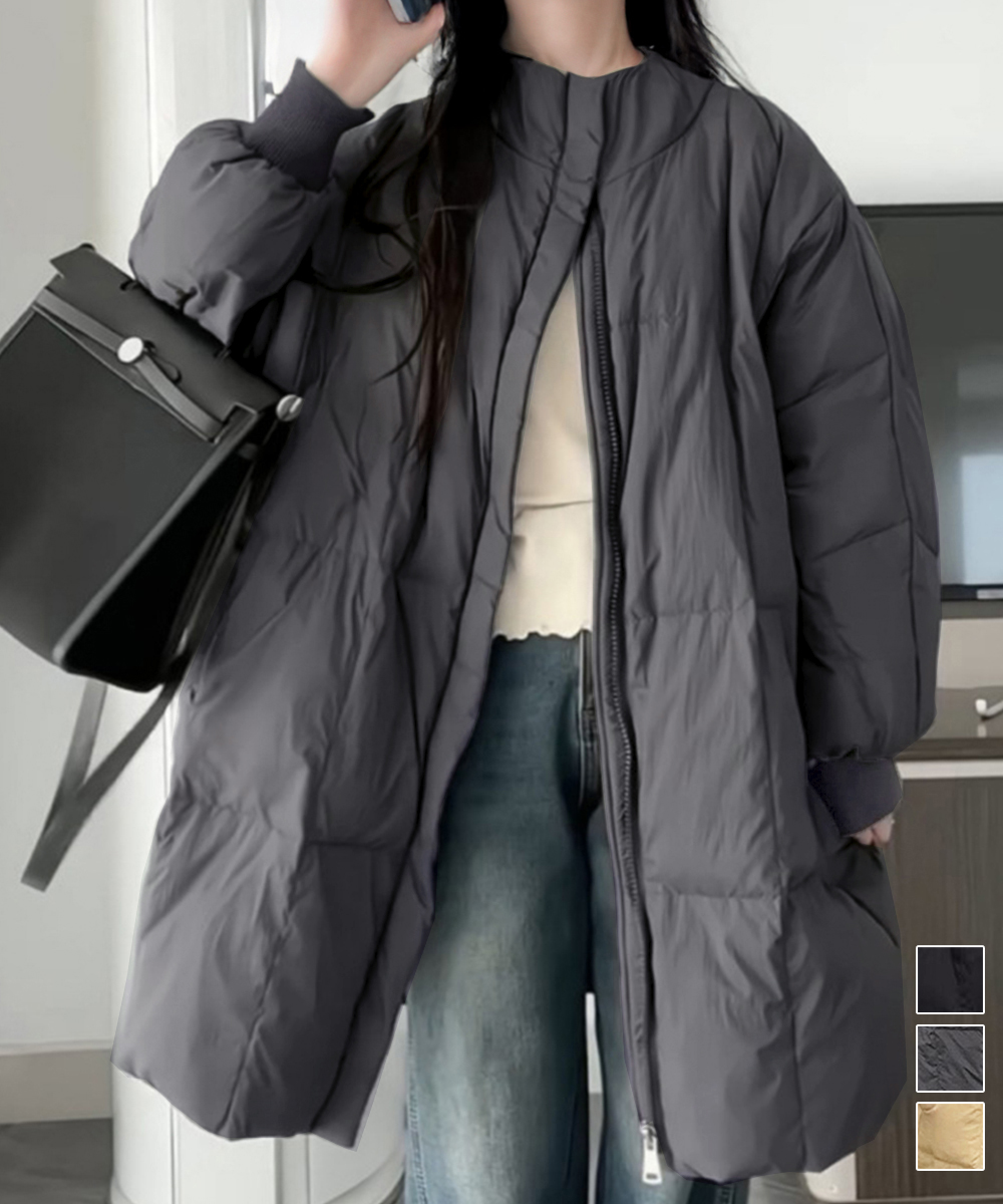 大人かわいい服 ゆったりミドル丈中綿コート