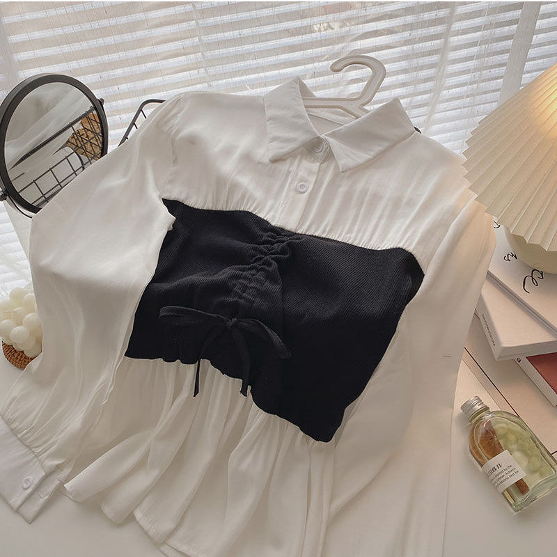 大人かわいい服 ビスチェレイヤード風シャツブラウス