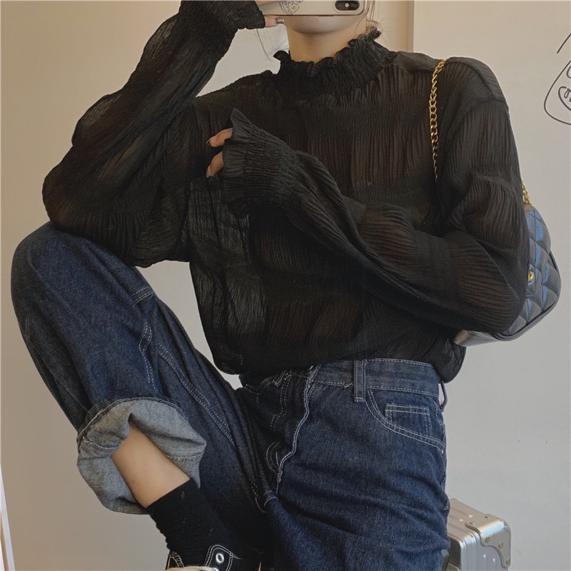 大人かわいい服 立体シャーリング裾フリルプルオーバー