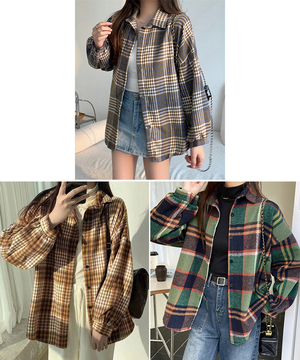 大人かわいい服 起毛チェックシャツ ゆったりネルシャツジャケット