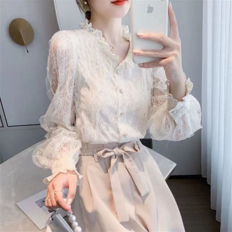 大人かわいい服 大人かわいい服 レースフリル襟ボリューム袖ブラウス