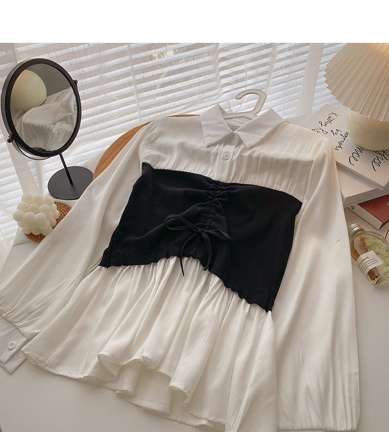 大人かわいい服 ビスチェレイヤード風シャツブラウス