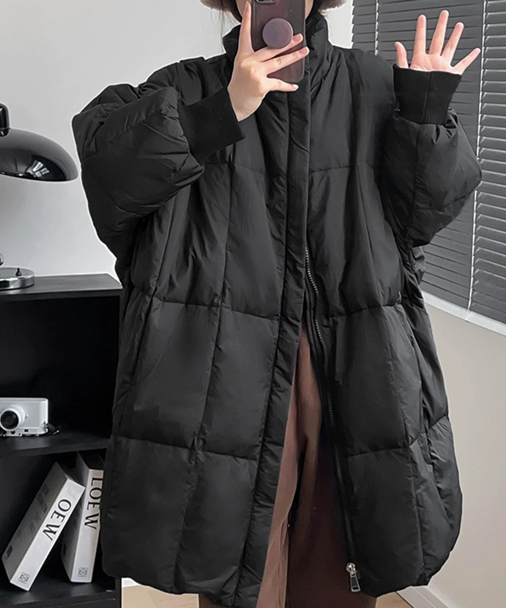 大人かわいい服 ゆったりミドル丈中綿コート