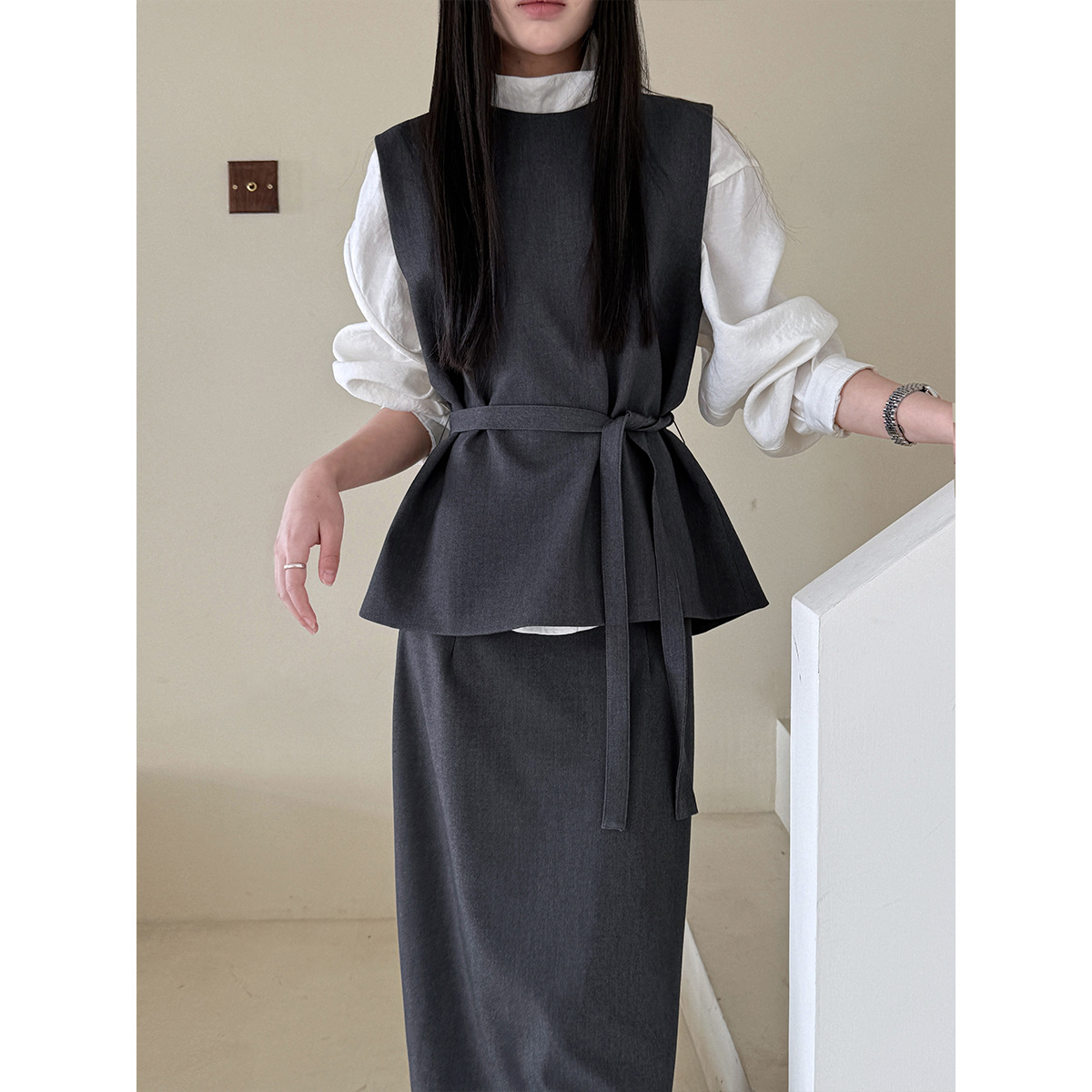 大人かわいい服 レイヤードベスト風スタイリッシュセット