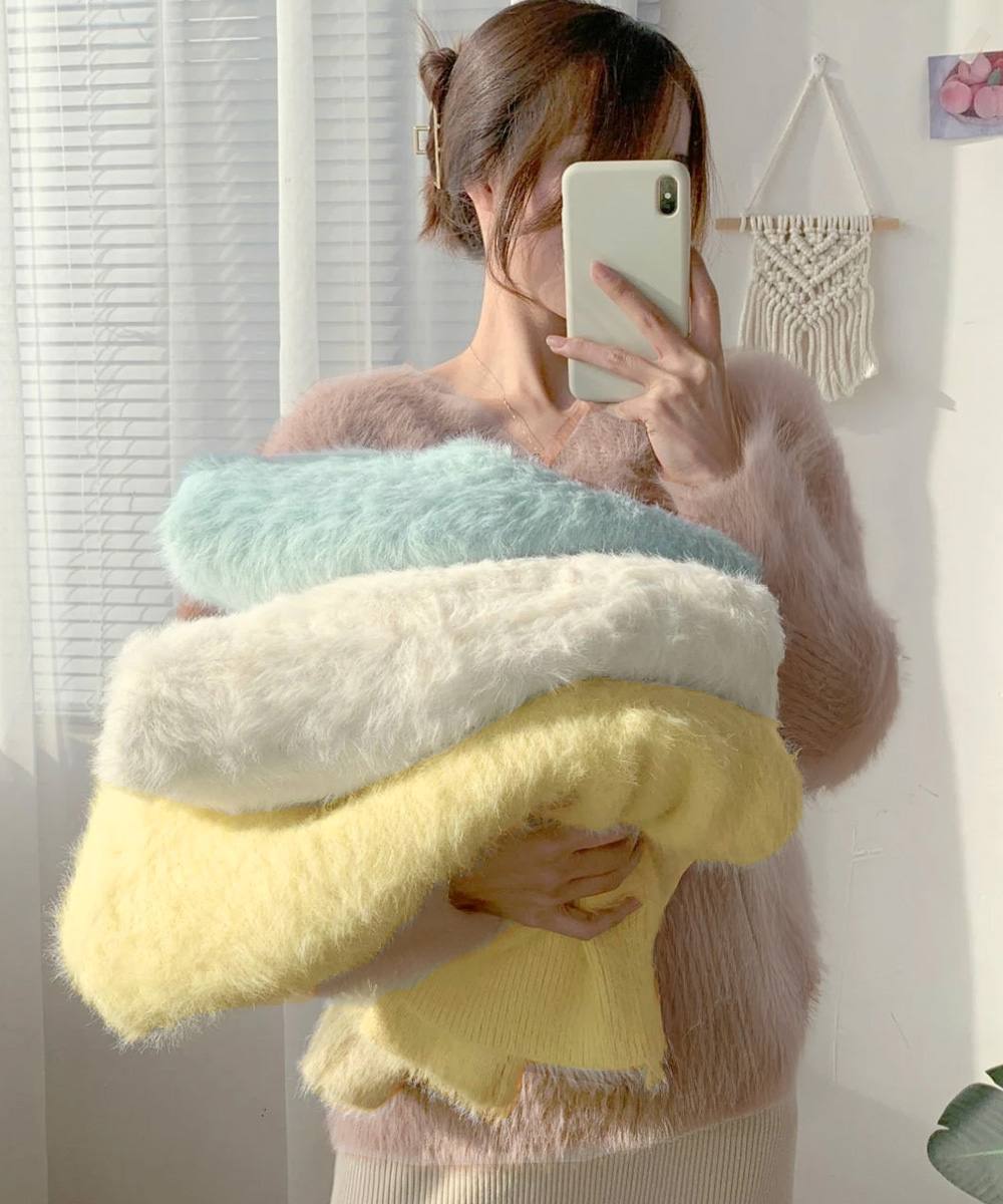 大人かわいい服 ふわふわシャギーニット長袖トップス秋冬