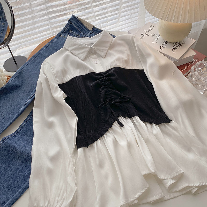 大人かわいい服 ビスチェレイヤード風シャツブラウス