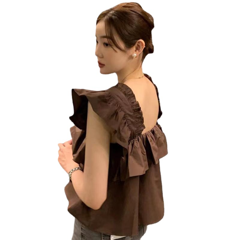 大人かわいい服 ボリュームフリル切替スクエアネックブラウス