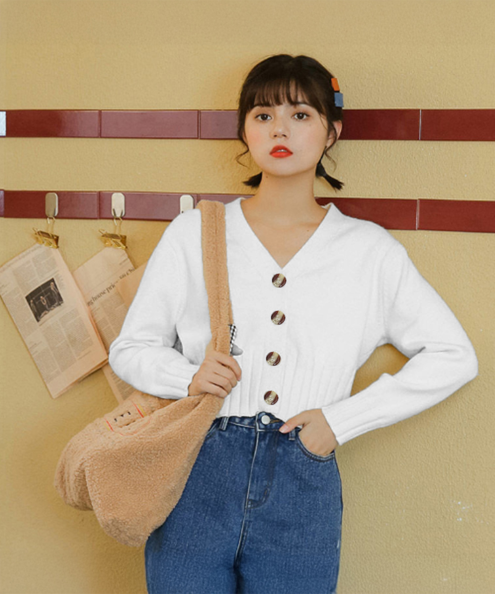 大人かわいい服 プリーツ裾ショート丈ニットカーディガン