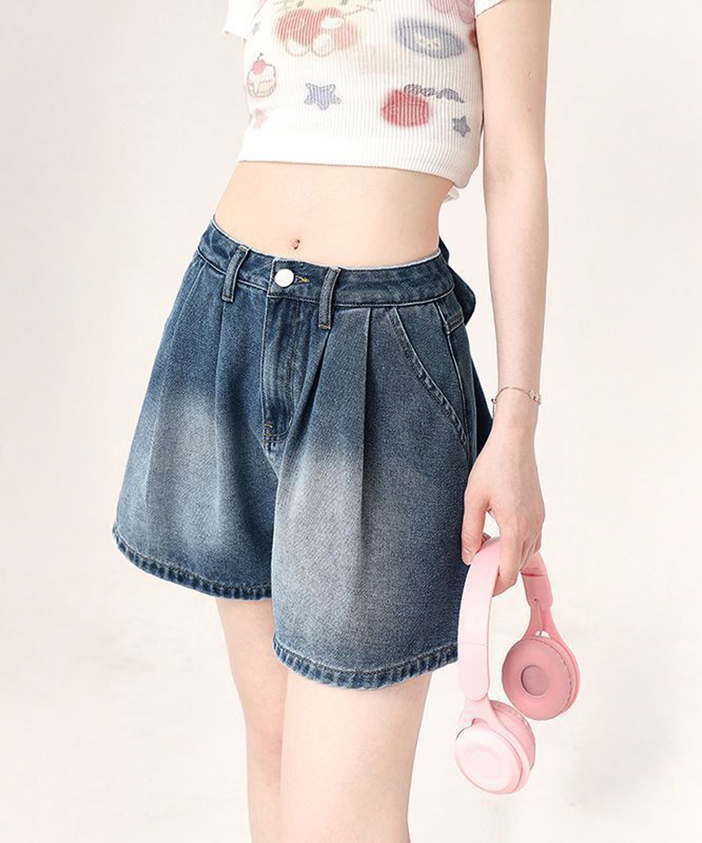 大人かわいい服 バックリボン美脚デニムショートパンツ