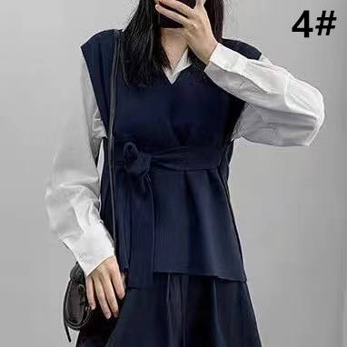 大人かわいい服 秋冬新作ウエストリボンニットベスト上品レディース