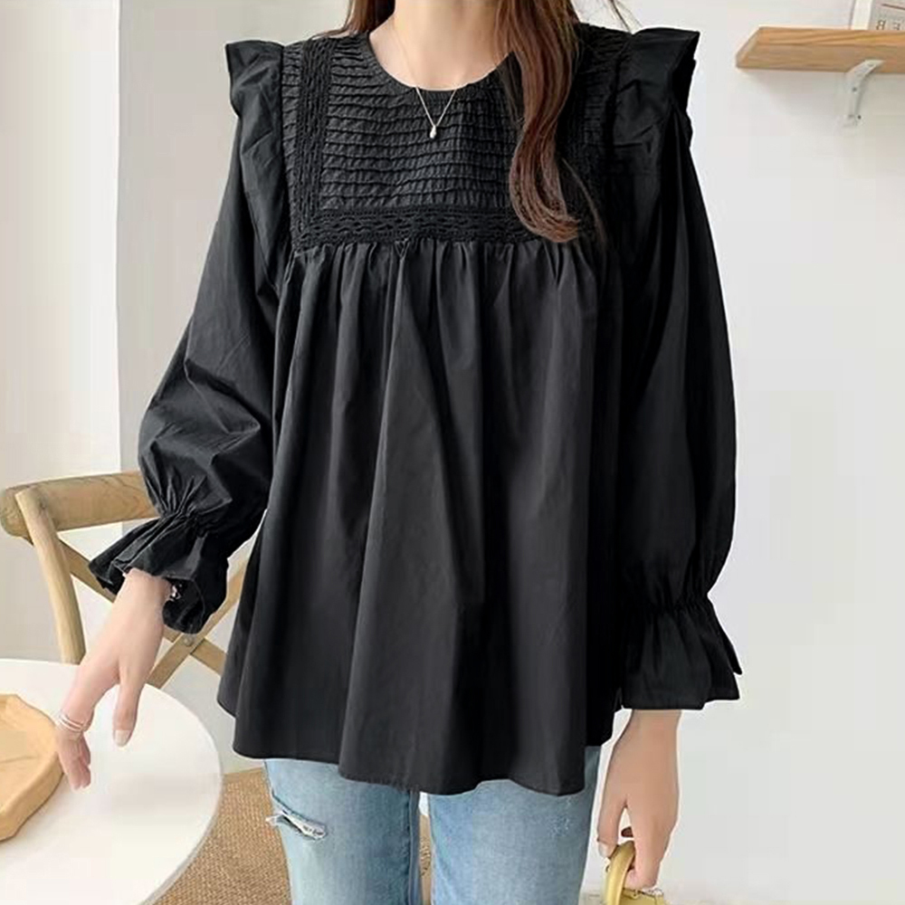 大人かわいい服 ふんわりフリル袖 タックブラウス