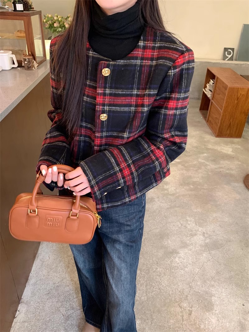 大人かわいい服 クラシックチェック柄ショート丈ジャケット