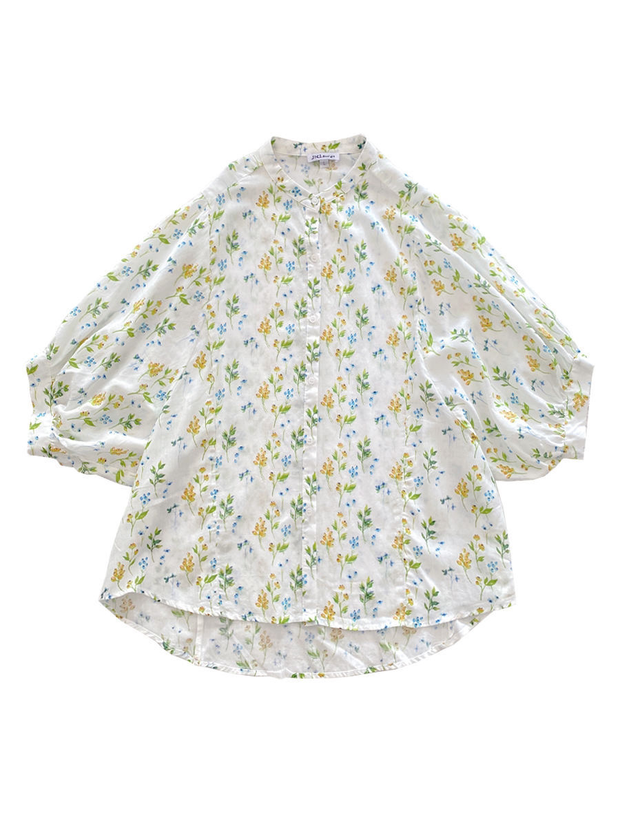 大人かわいい服 小花が舞う七分袖ゆったりブラウス