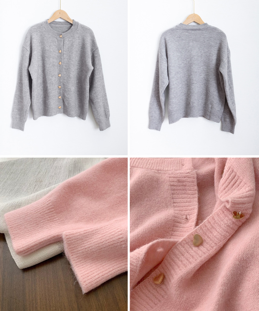 大人かわいい服 ハートボタンニットカーディガン レディース 大人かわいい