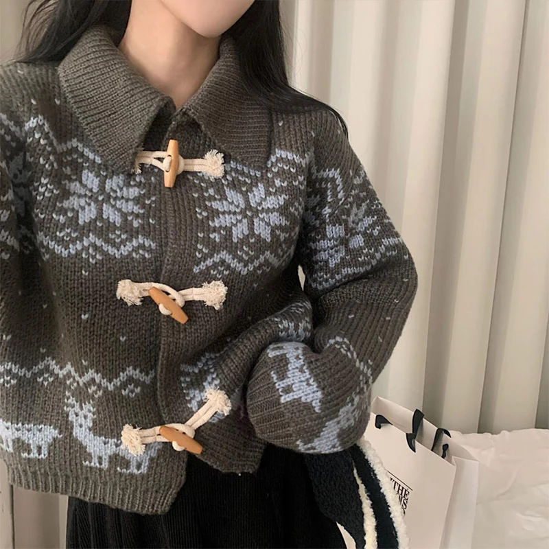 大人かわいい服  ノルディック柄ダッフルニットアウター