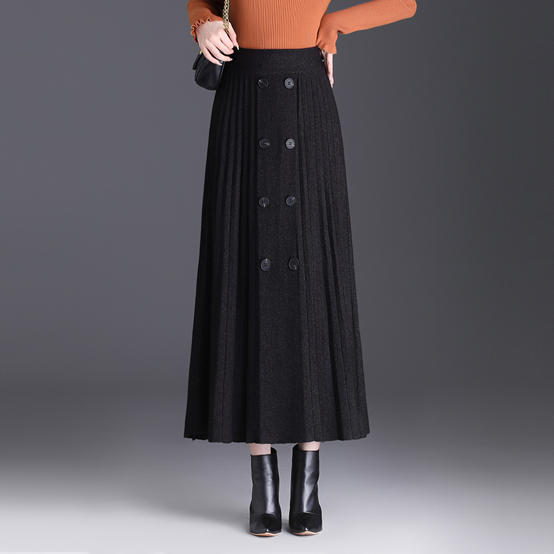 大人かわいい服 プリーツダブルボタンロングスカート