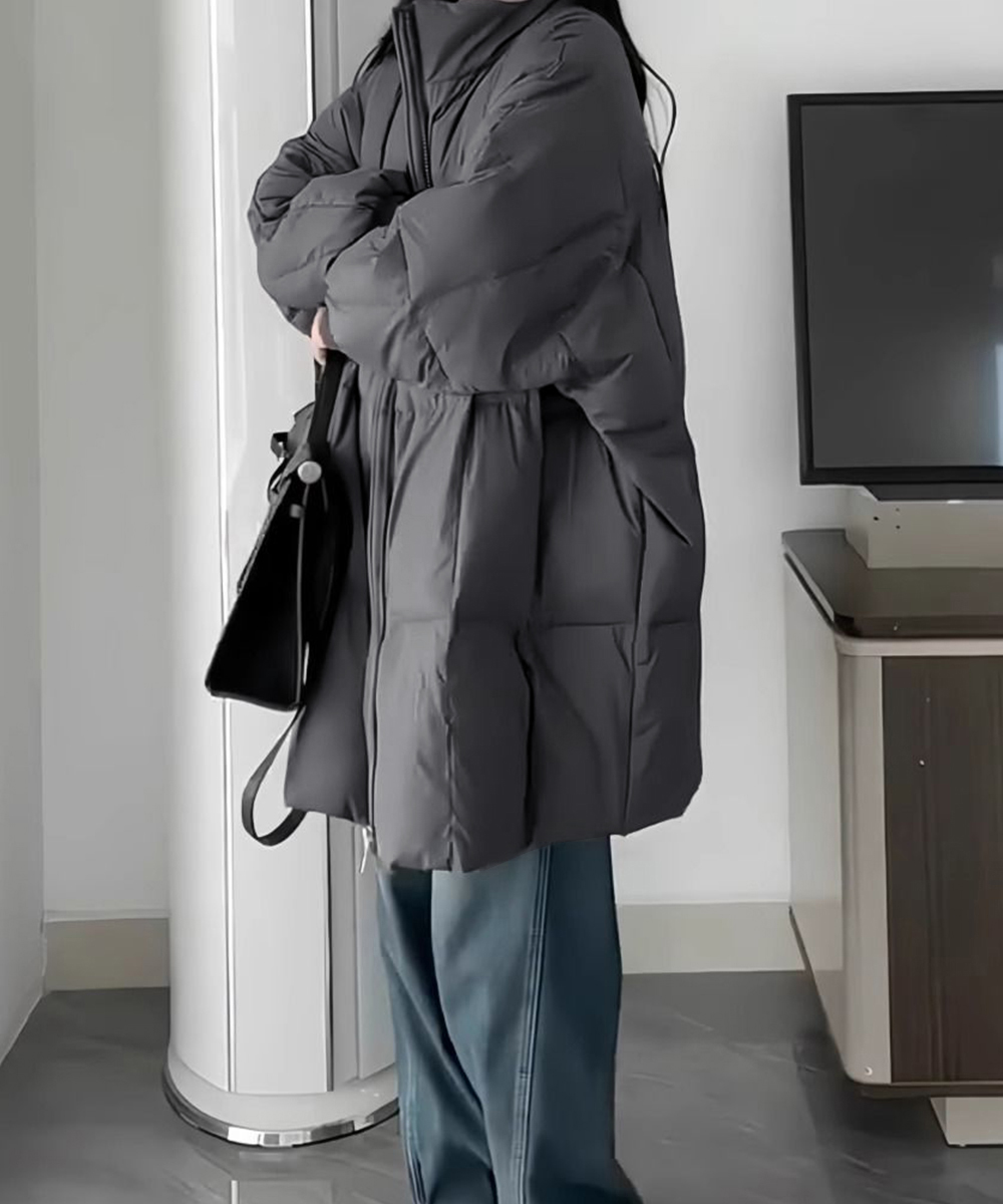 大人かわいい服 ゆったりミドル丈中綿コート