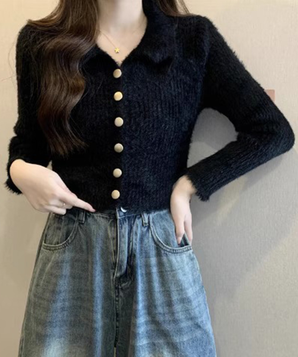 大人かわいい服 ふわもこシャギー襟付きカーディガン