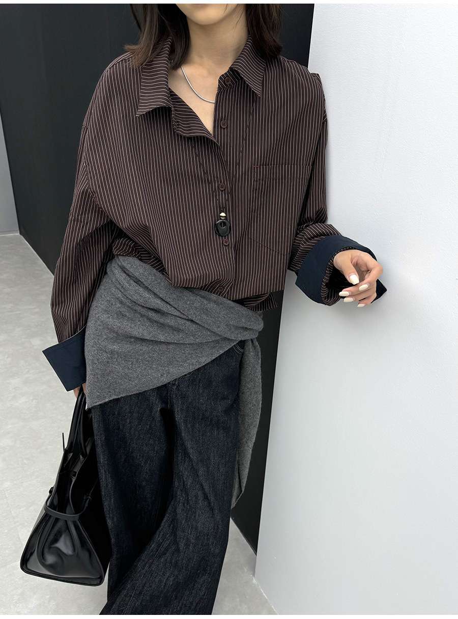 大人かわいい服 ストライプ柄オーバーサイズシャツ
