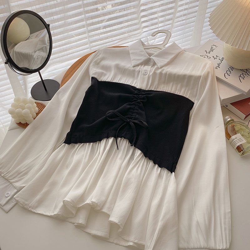 大人かわいい服 ビスチェレイヤード風シャツブラウス