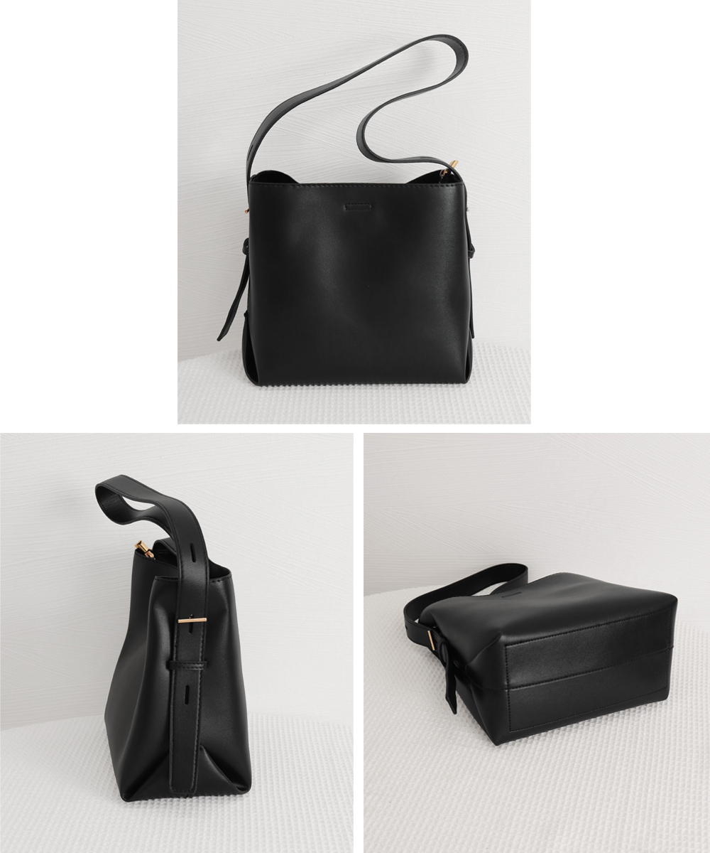 大人かわいい服 黒色合成皮革ショルダーバッグ 通勤通学