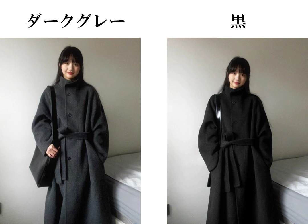 大人かわいい服 秋冬新作ベルト付ロングコート ゆったりシルエット