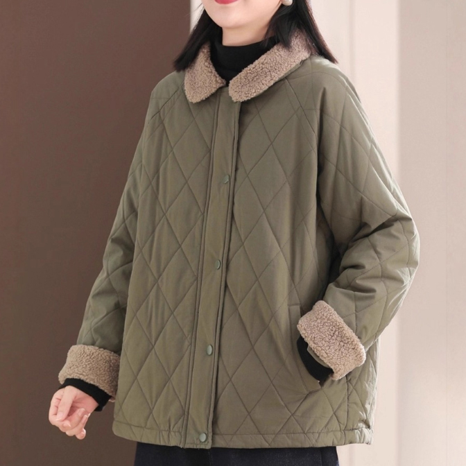 大人かわいい服 ボア襟キルティングコート中綿入り上品アウター