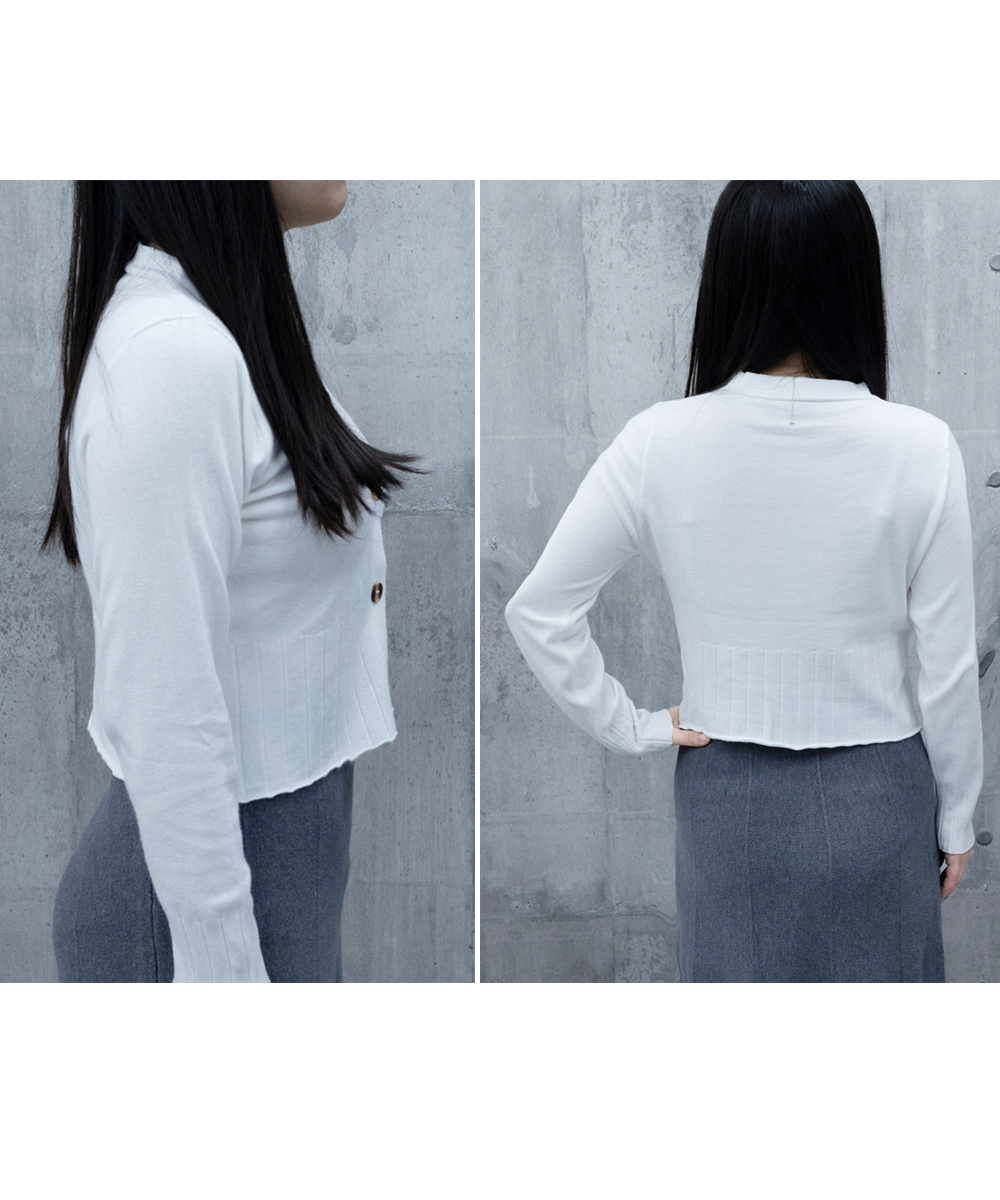 大人かわいい服 プリーツ裾ショート丈ニットカーディガン