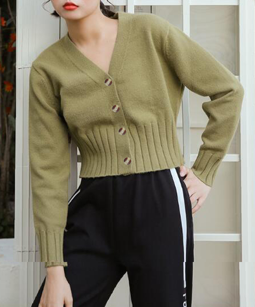 大人かわいい服 プリーツ裾ショート丈ニットカーディガン